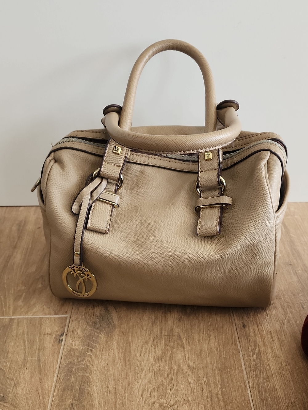 Neutral Beige Saffiano Satchel with Gold Accent